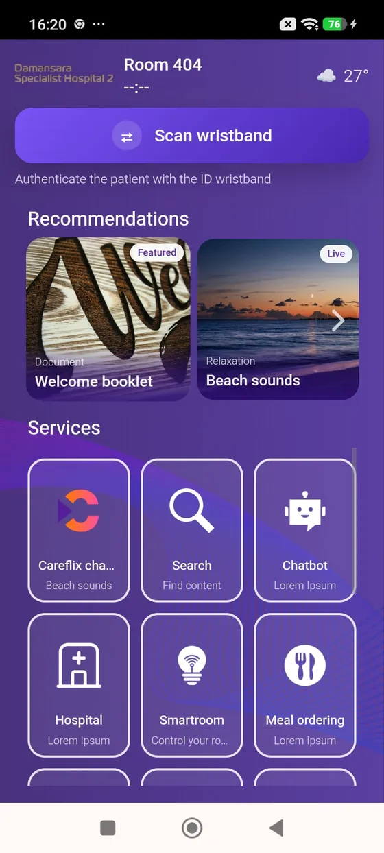 Careflix mobile app home interface